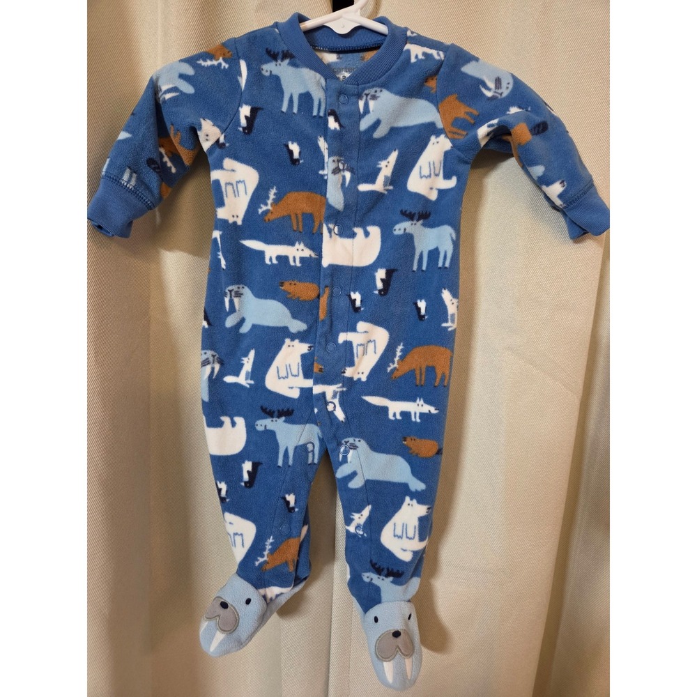 Carters Baby Boys 3M Blue Fleece Arctic Animal Polar Bear Walrus Footed Sleeper
